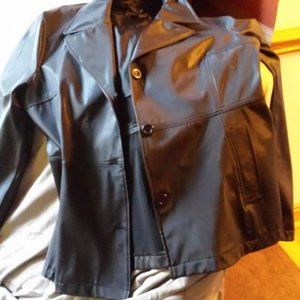 Out brook women's lg 12-14 black vinyl coat